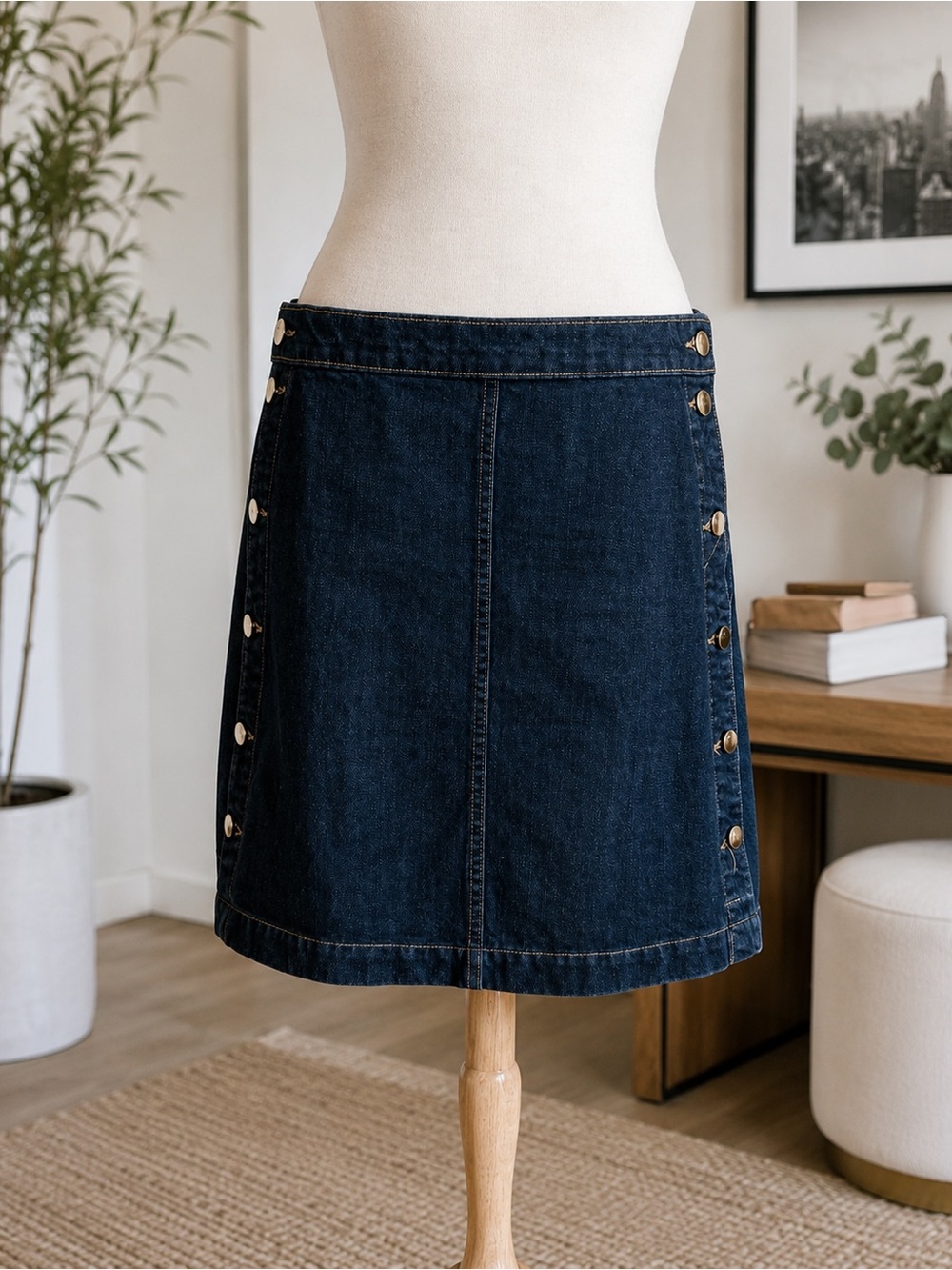NEW J Brand Skirt Ashley Denim Jean with Side Buttons and Dark Blue Wash 32 NWOT